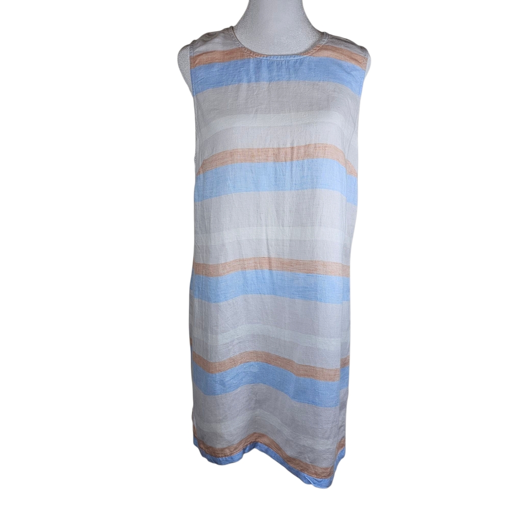 Cynthia Rowley 100% Linen Multicolor Stripe Sleeveless Tank‎ Sheath Dress Sz 10